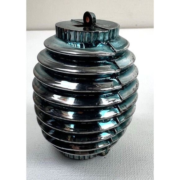 Vtg Bradford Silver Striped Lantern‎ Barrel Disco Ball Christmas Ornaments BX1-2 - Picture 4 of 13